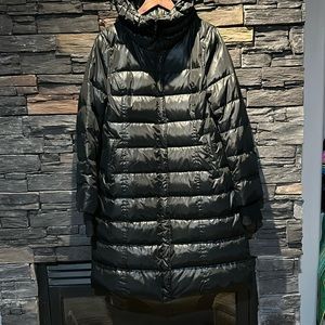 NWOT SOIA & KYO Down Long Calf Length Puffer Coat Black Womens XL NEW fit flare